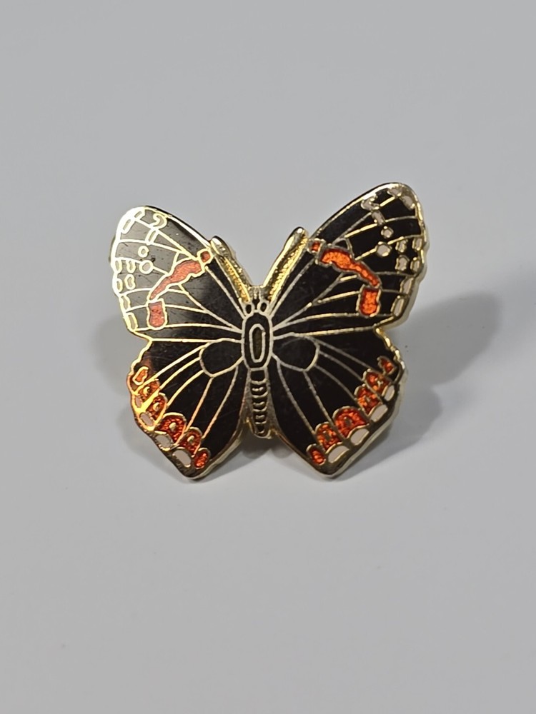 Butterfly Black With Orange Lapel Pin Nice Enamel