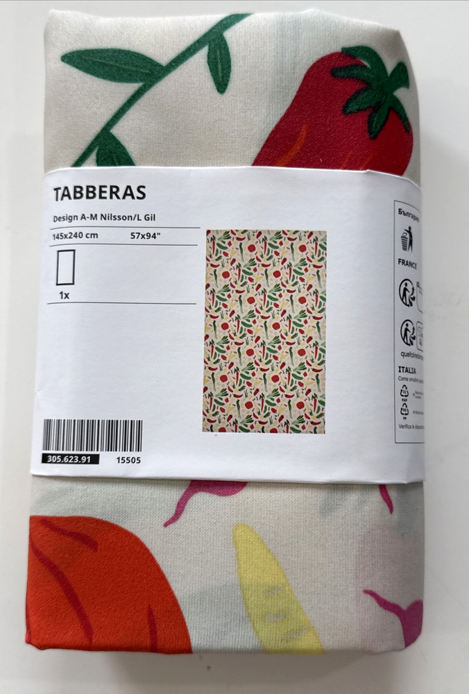 IKEA TABBERAS Tablecloth, Wipeable Patterned/Multicolor, 57" x 94"  New