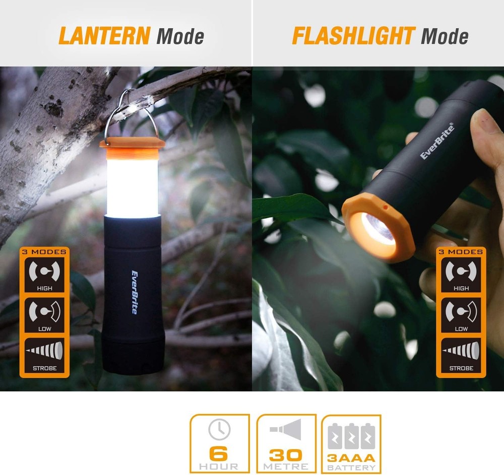 EverBrite 2-in-1 Mini Lanterns and Flashlights with 3 Modes, 2 Pack Black
