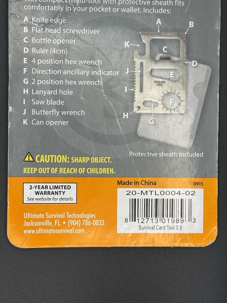 UST Pocket Sized Survival Card Tool - Multi-Tool - 11 tools