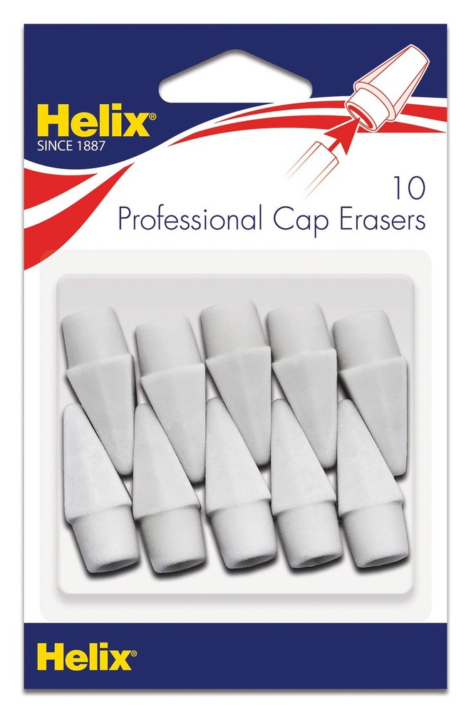 Helix - Professional Pencil Cap Erasers 10ct - Efficient Correction - Durable...