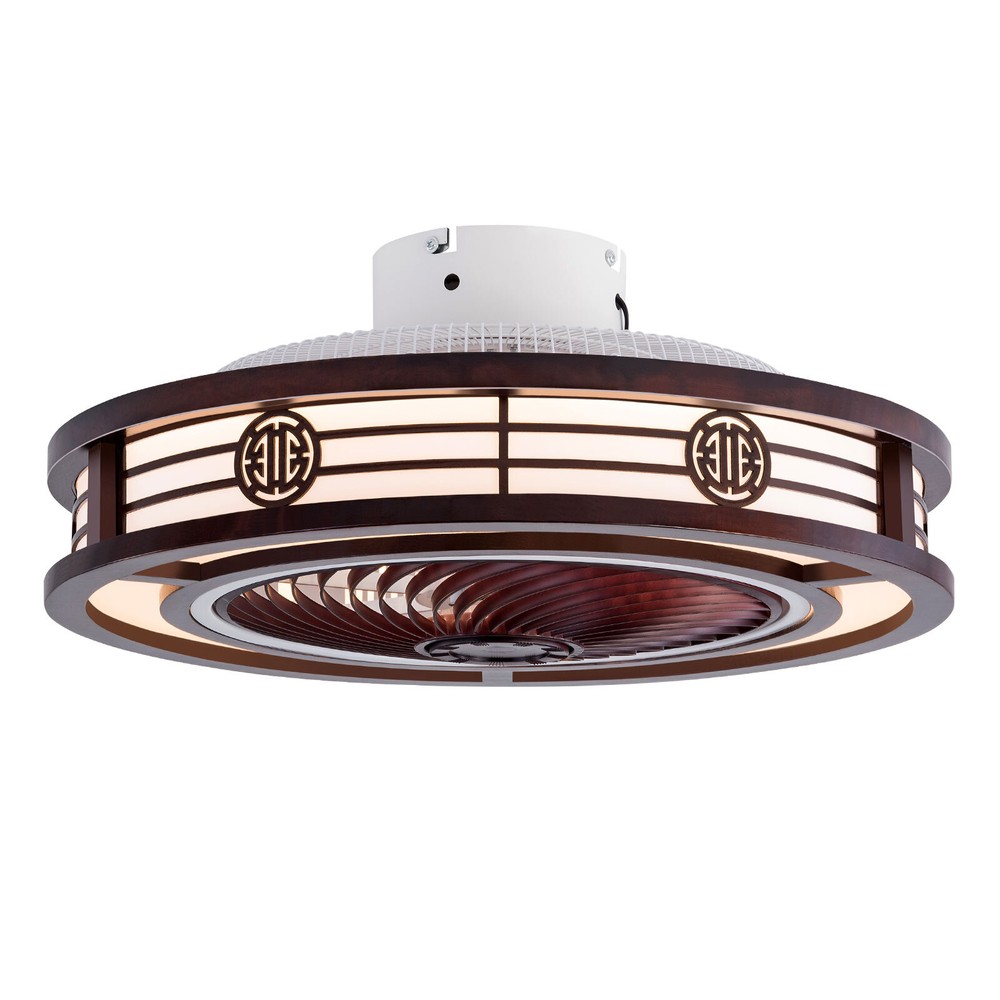 Caged Low Profile Ceiling Fan with Remote Control - Neo-Chinese Design