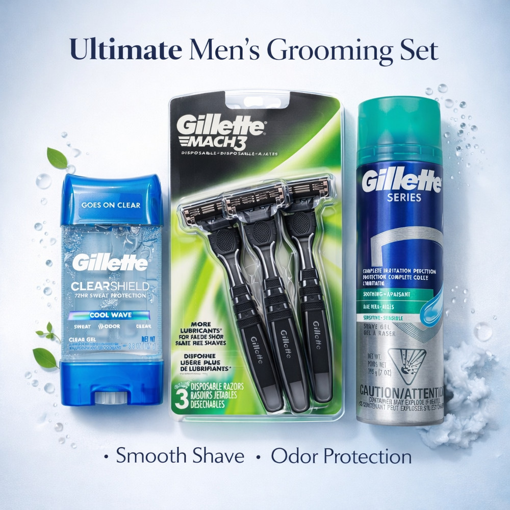 Gillette Grooming Set – ClearShield Deodorant Series Shave Gel & Mach3 Sensitive