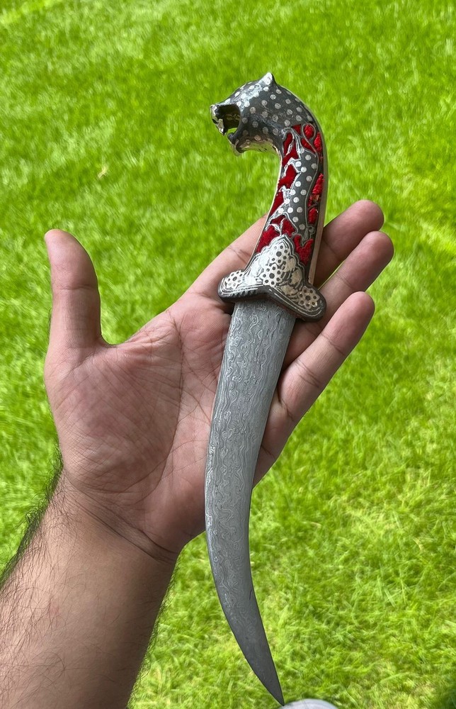 Chisel Dagger, Hand Mesh Cuttting Silver WireWork Dagger , Damascus steel