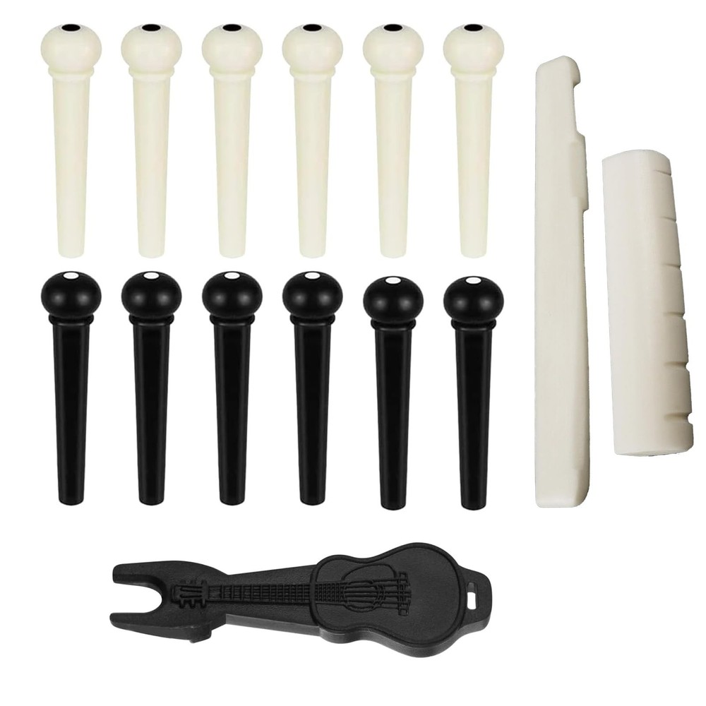 Acoustic Guitar Bridge Pins 12 Pack with String Pegs and Pin Puller Accessory