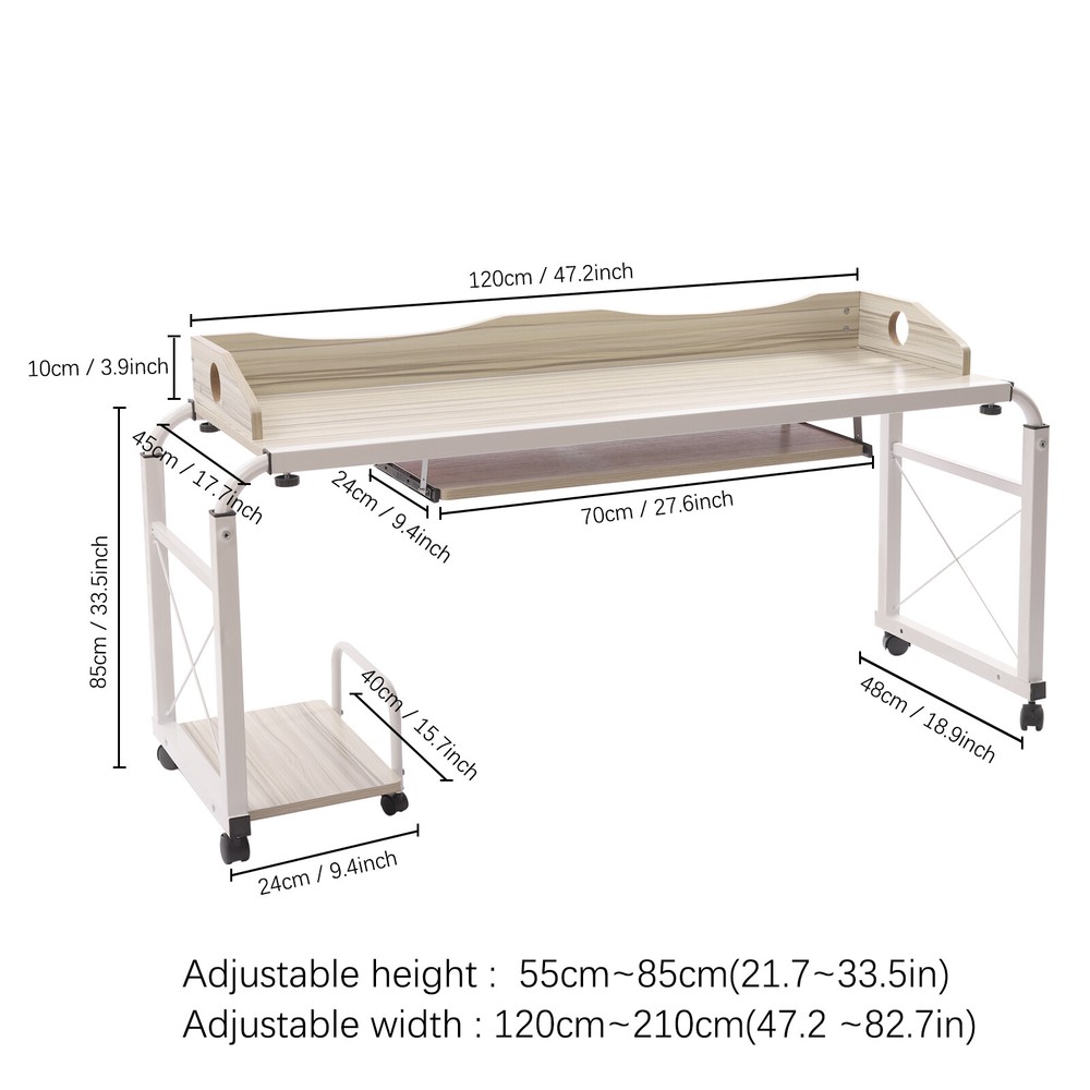 Multifunctional Mobile Adjustable Height & Width Desk for Home Office