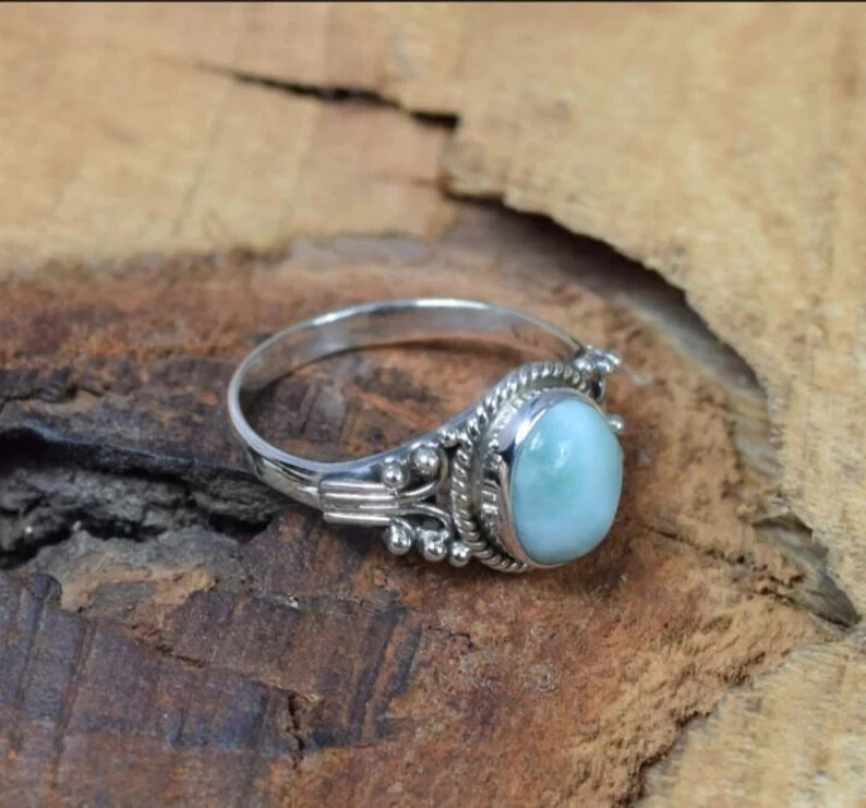 Larimar Solid Solid 925 Sterling Silver Beautiful Handmade Ring, All Size M1091