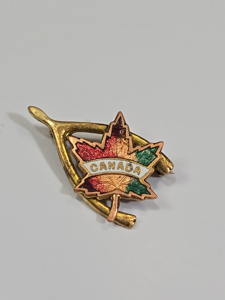 Canada Souvenir Lapel Pin Wishbone & Maple Leaf Vintage