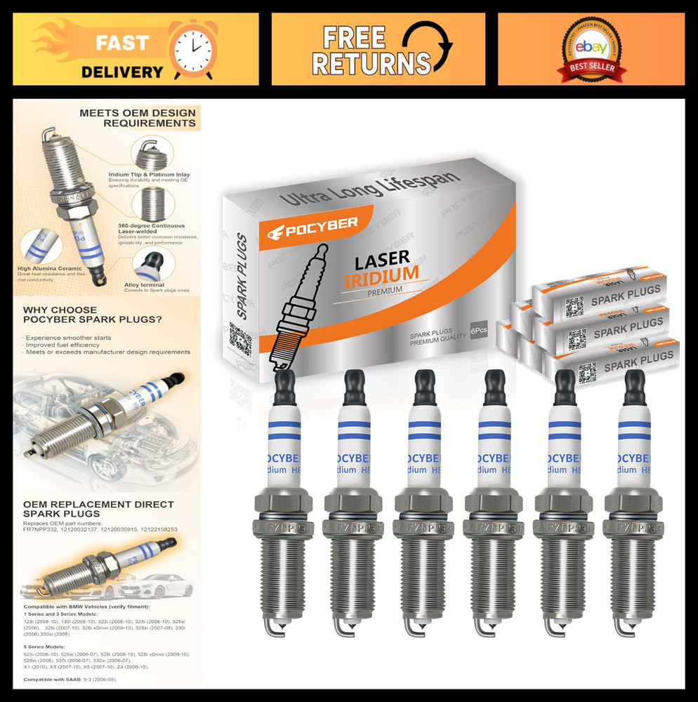 Set of 6 Spark Plugs Iridium Plug for BMW E60 E83 E85 E90 X5 Replace OEM 158253