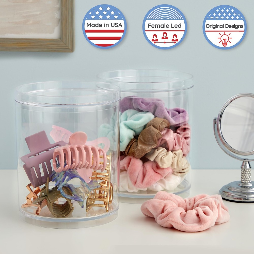 STORi Bella Tall Scrunchie Holder | Stackable Clear Plastic Container Set of ...