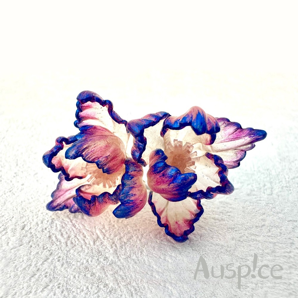 Iris flower ring,leather & silver, voilet blue,gift for her,handmade,adjustable