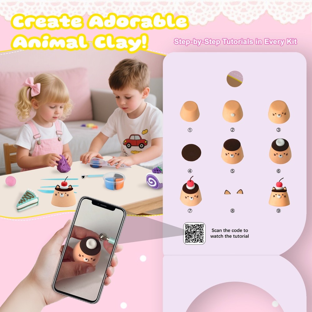 DIY Air Dry Clay Kit 12 Dessert Modeling Magic Clay for Kids with Tools Tutorial