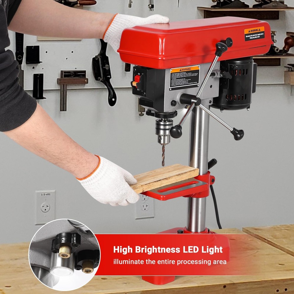 8" Benchtop Drill Press, Laser Ray (Class II Max. 1mW), Tabletop Drilling Mac...