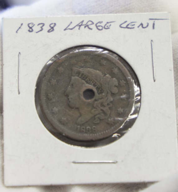 1838 US Large Cent 1c (Holed)