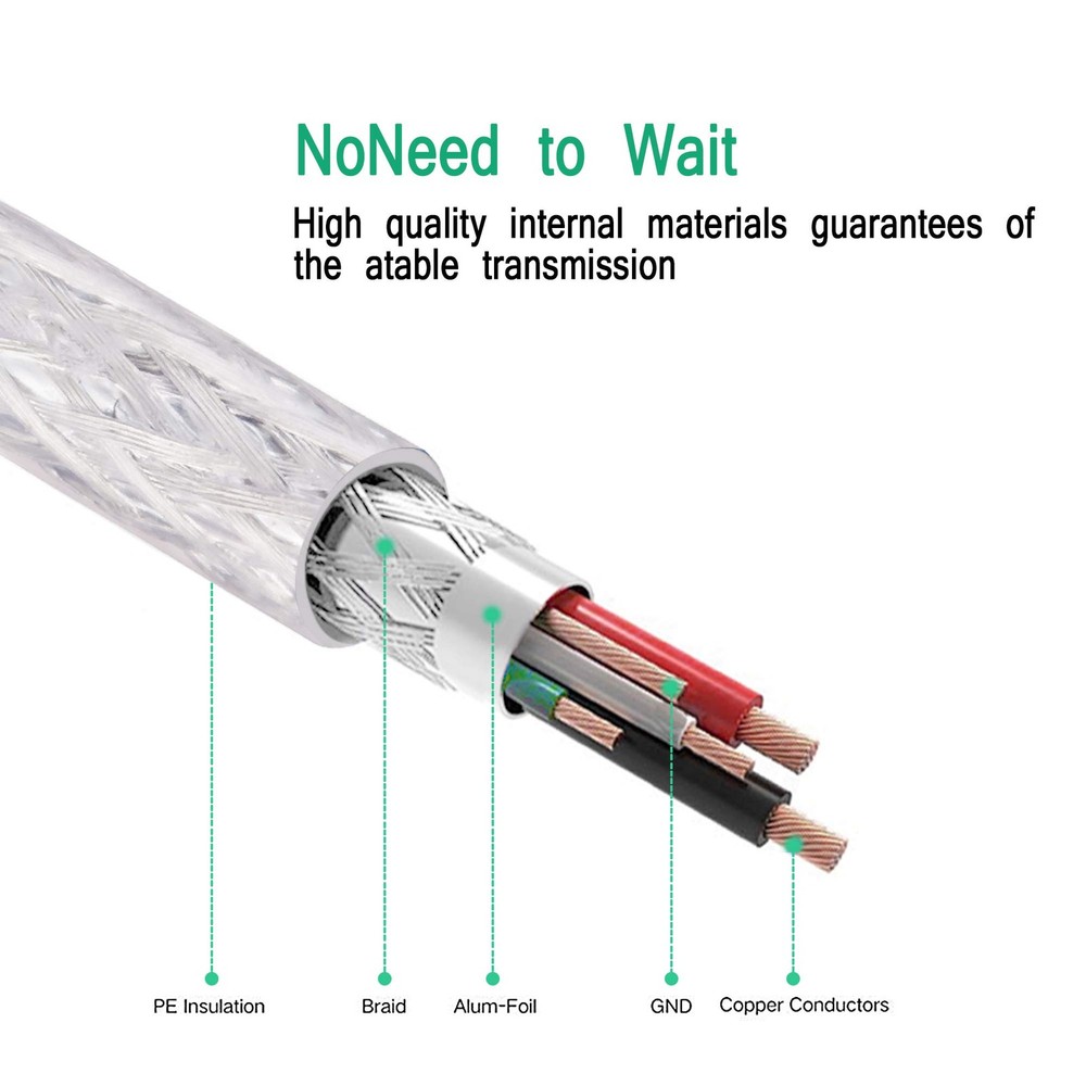 Printer Cable 25Ft,2.0 Scanner ['25 Ft/8M'], Translucent silver