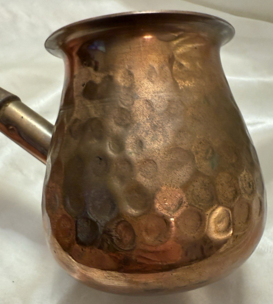 Turkish Coffee Pot Hammered Copper Wooden Handle