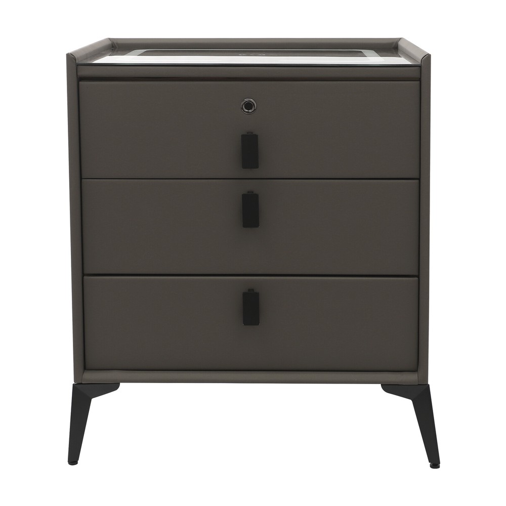Smart Bedside Table + Three-color Light+Drawers+Usb&wireless Charging Dark Grey
