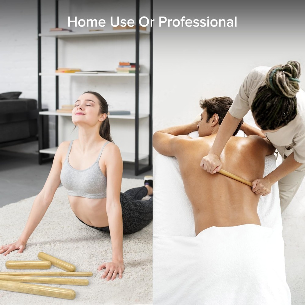4PCS Solid Bamboo Massage Sticks & Guasha Set with Roller/Stick - 100% Bamboo...