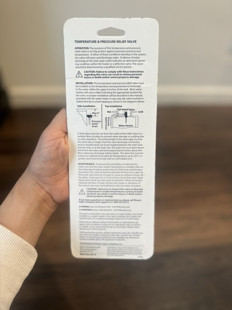 T & P Relief Valve SP12574 Water Heater Temperature & Pressure Broken Packaging