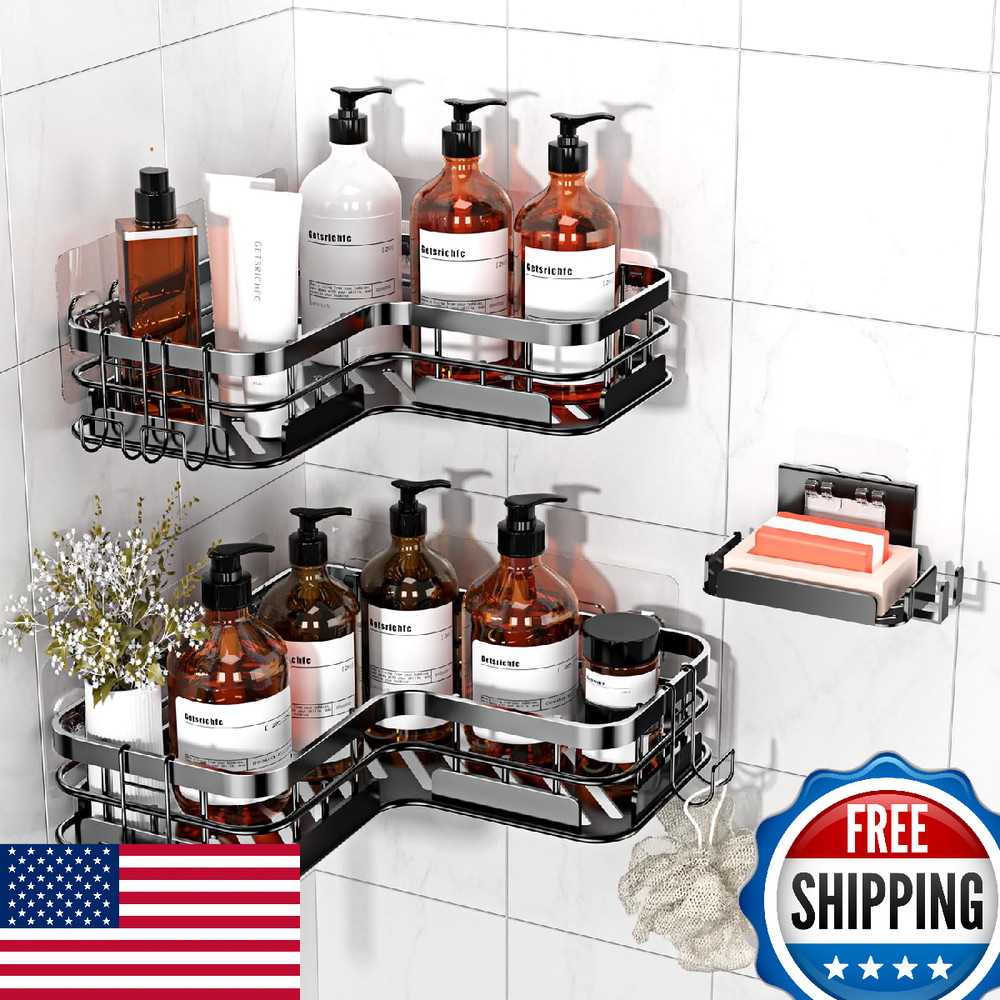 Getsrichfc Large Capacity Shower Caddy Heavy-Duty Adhesive Organizer Bath Storag