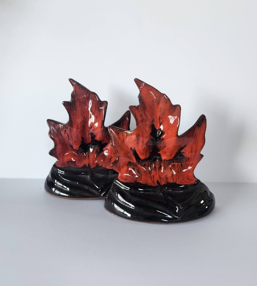 RED FLAME Ceramic Bookends, Pair