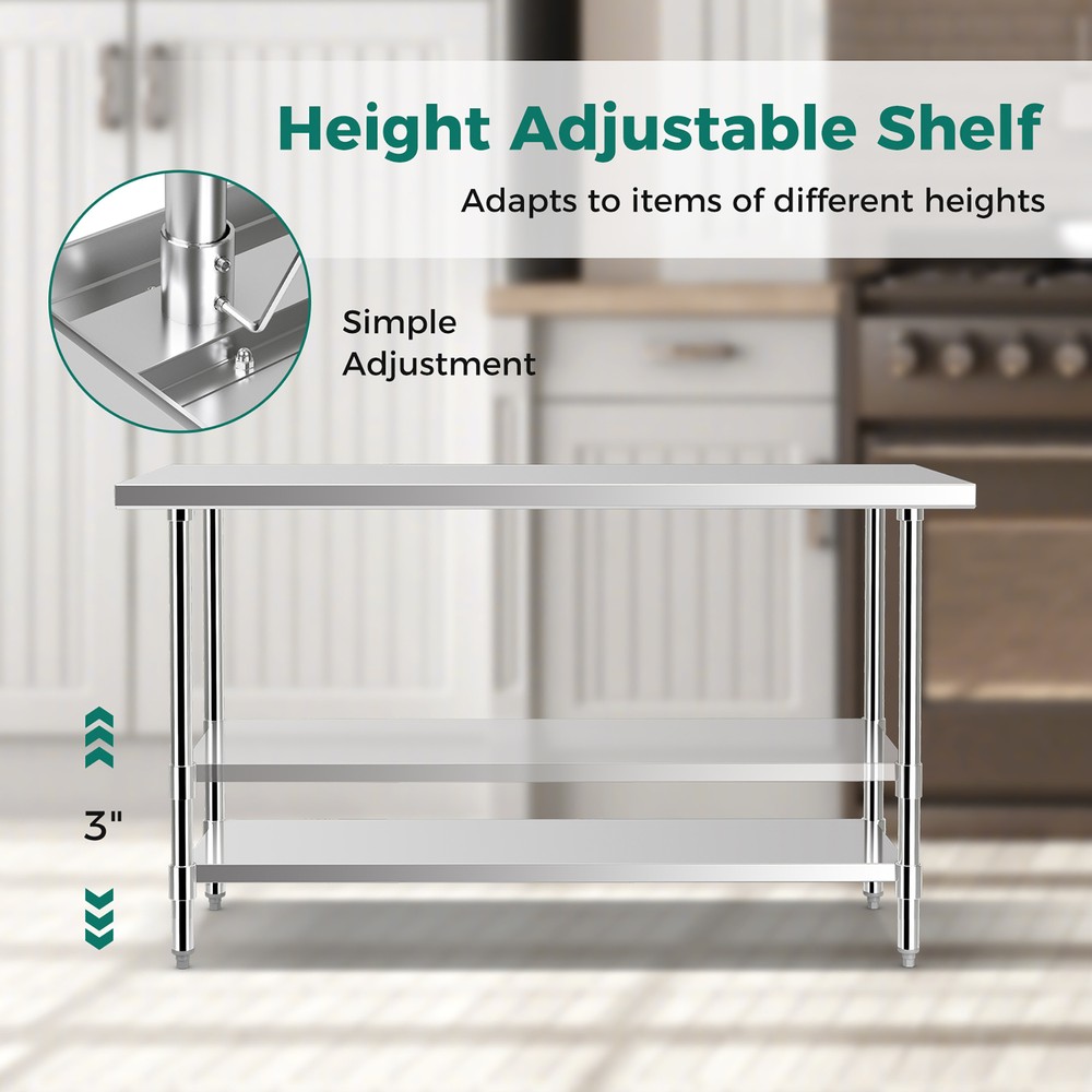 24'' x 60 '' Stainless Steel Work Table Kitchen Prep Work Table w/ wheels Silver