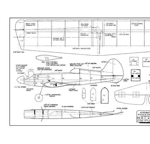 PDF File on USB RC Model Airplane Plans: Acrobator Control Line Stunter 34" WS