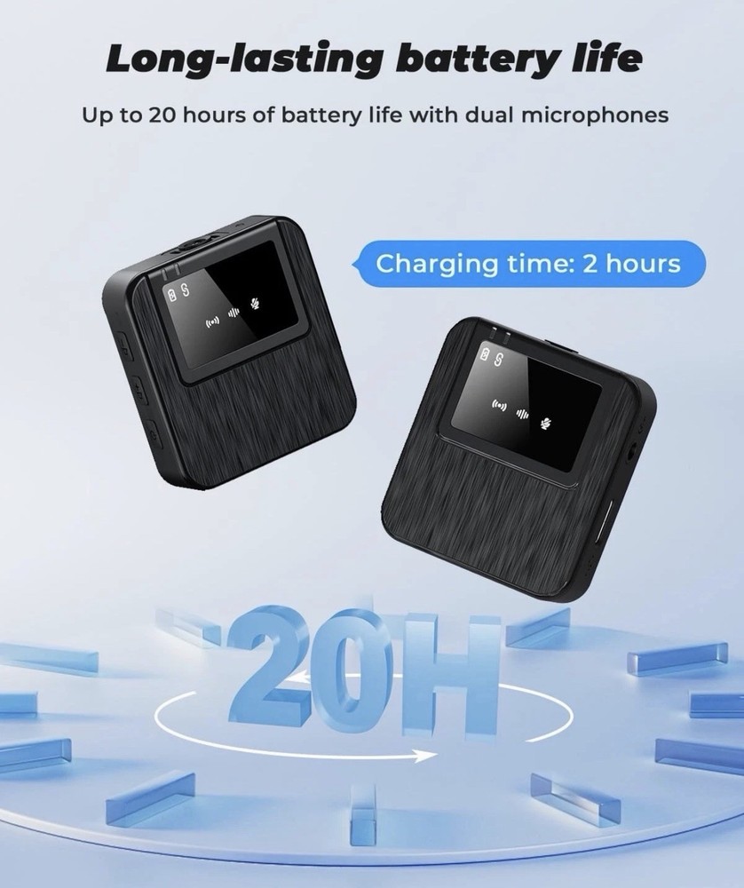 3-in-1 Mini Microphone for iPhone, Android, Camera - 328ft Long Range, 20H Ba...