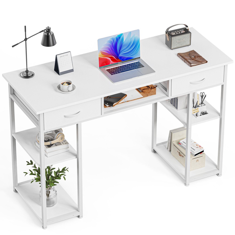 48" Office Computer Desk,Home Study Table with Storage Shelf & 3 Fabric Drawers