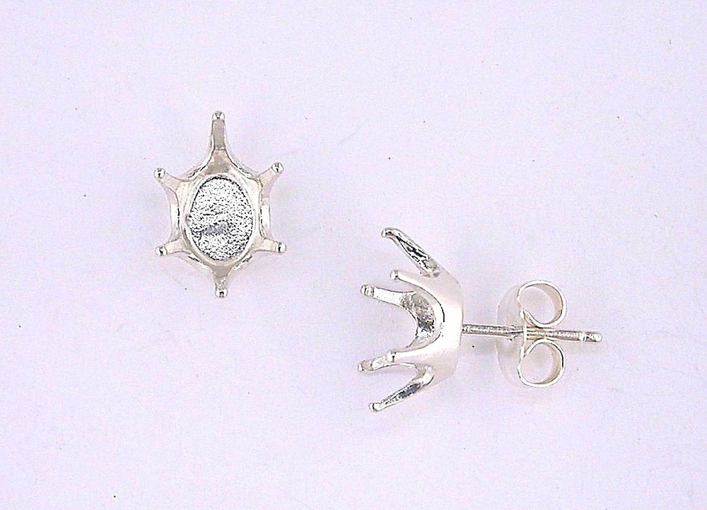 Oval 6 Prong Earring Setting Sterling Silver