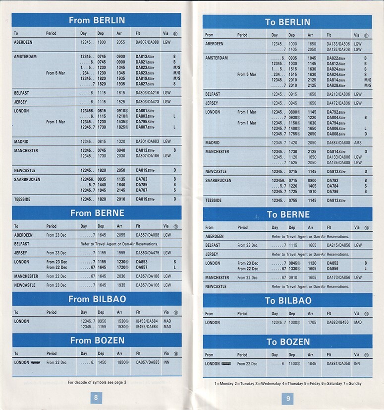 Dan-Air timetable 1990/10/28