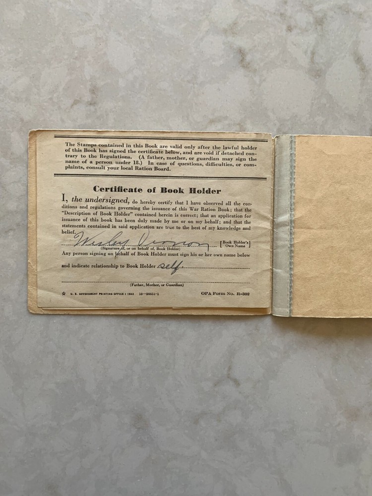 War (WW 2) Ration Book Two, Michigan # 845934, 1942