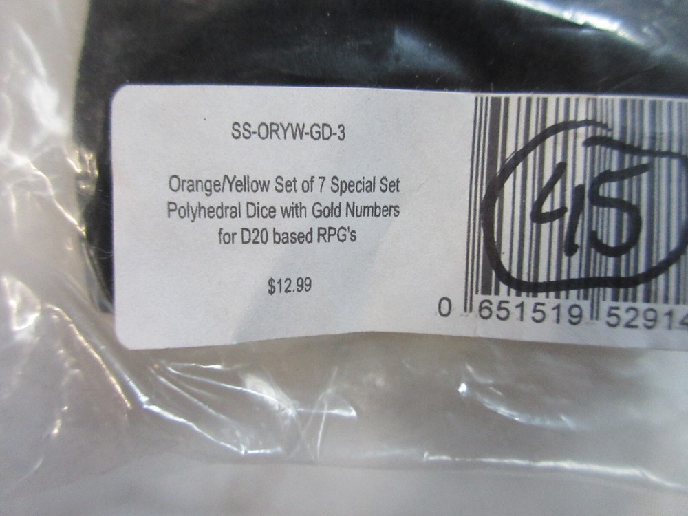 Polyhedral 7 piece Dice Set with Bag - Orange Yellow