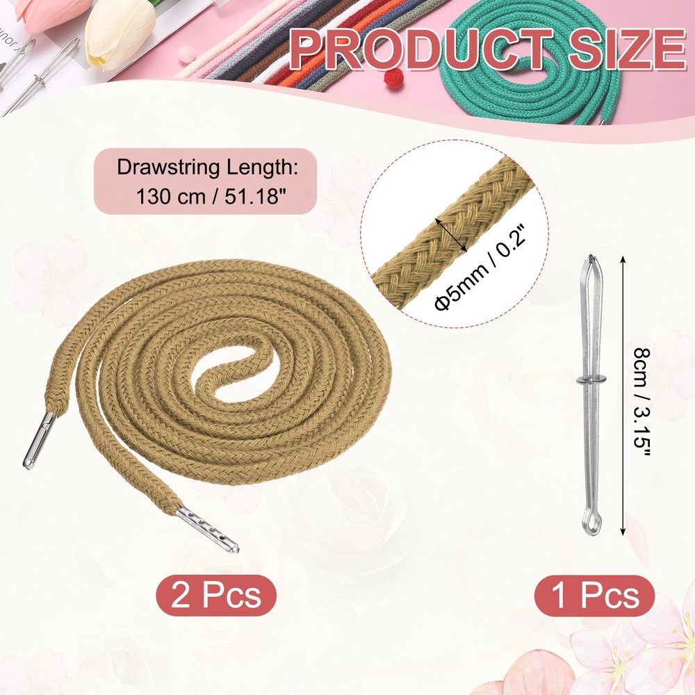 2 Pcs Hoodie Strings Drawstring Cords with Easy Threader (Khaki)