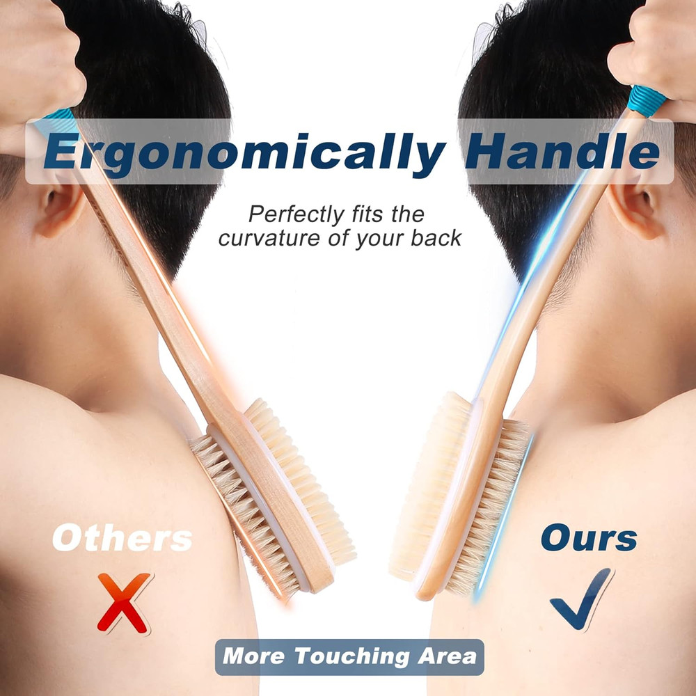 Ergonomically Back Scrubber for Shower - Double-Sided Back Brush Long Handle for