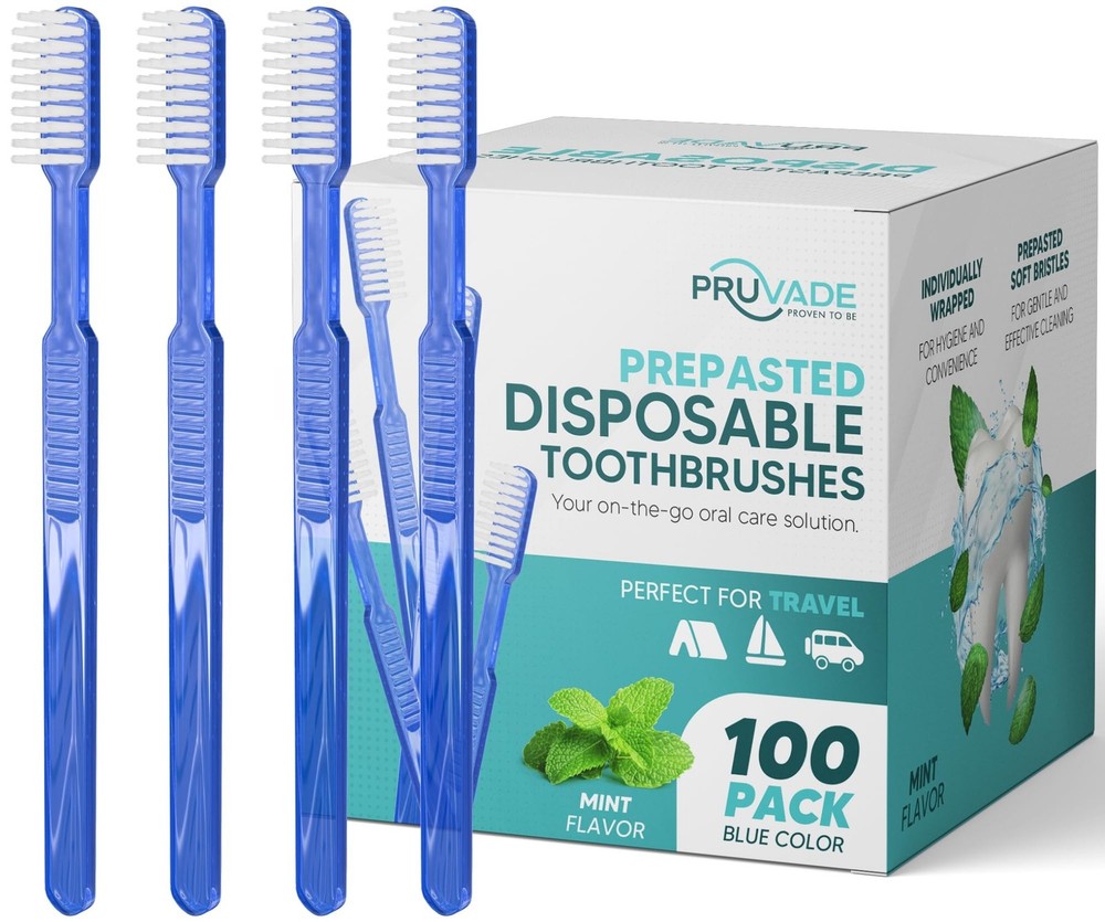 100 Pack Disposable Toothbrushes with Toothpaste Built In | Mint Prepasted To...