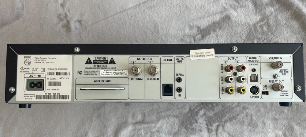 Phillips DIRECTV Receiver With Tivo Model DSR6000 Powers UP