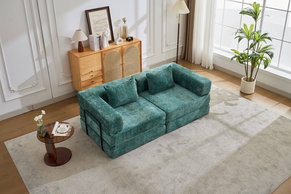 Convertible Fold Out Sleeper Sofa Bed, Floor Couch Loveseats w/Fixed-Shape Frame