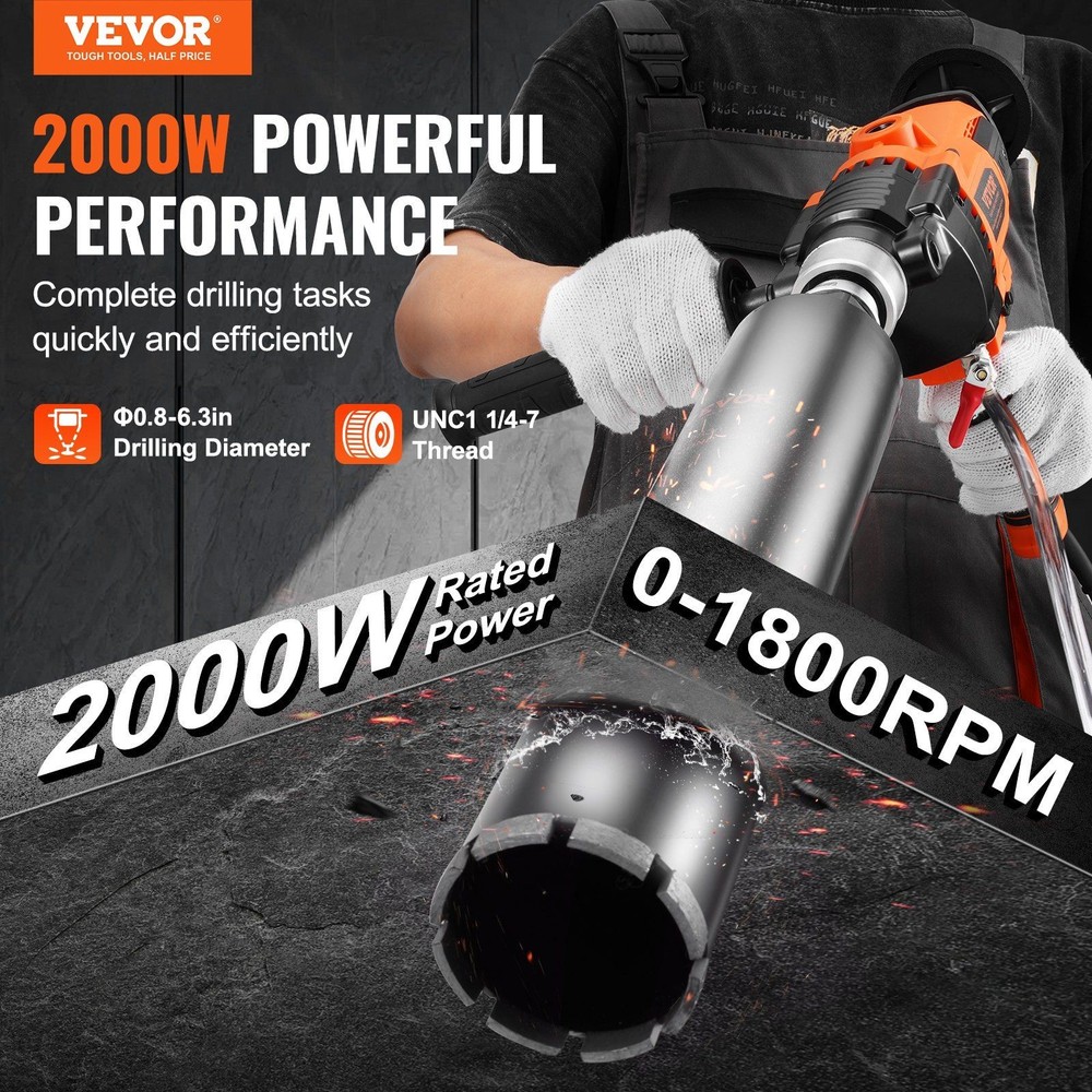 Universal Core Drill 2000W 20-160mm Handheld Worksite Essential
