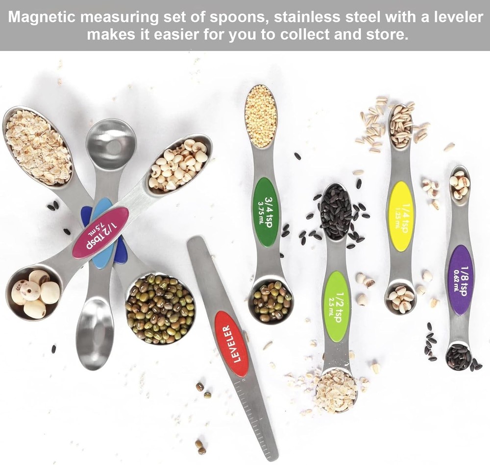 Multicolor Magnetic Measuring Spoons Set with Leveler - Stainless Steel, Stackab