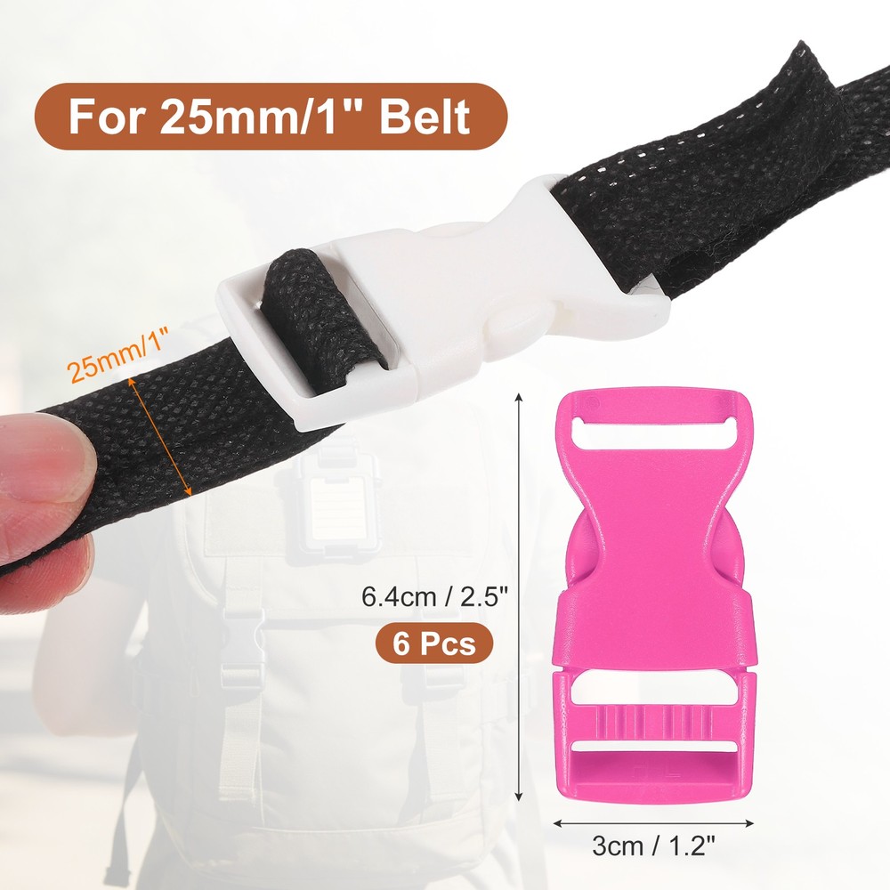 6 Pack Quick Side Release Buckle, 1" Plastic Buckle Clip, Rose