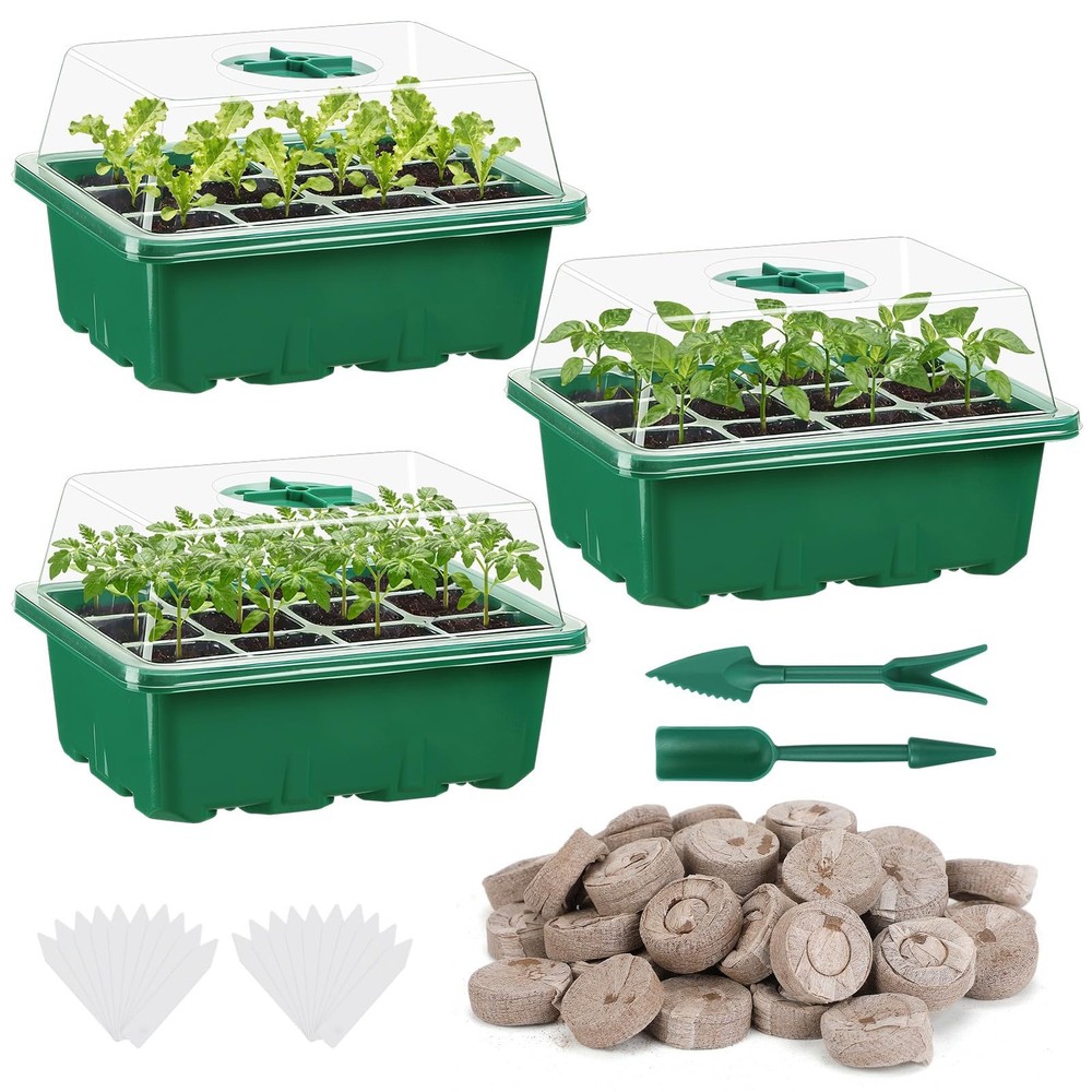 3 Pack Starter Kit with 36 Coco Coir Pellets - 36 Cell Starter Trays with Dom...