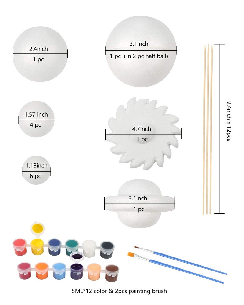 Solar System Model Foam Kit Includes 14PCS Mixed Sized Polystyrene Spheres Ba...
