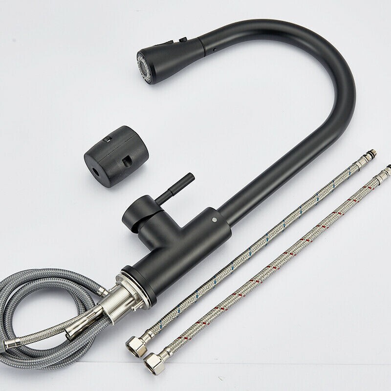 Kitchen Sink Faucet Black Pull Down/Out Sprayer Swivel Single Handle Mixer Taps