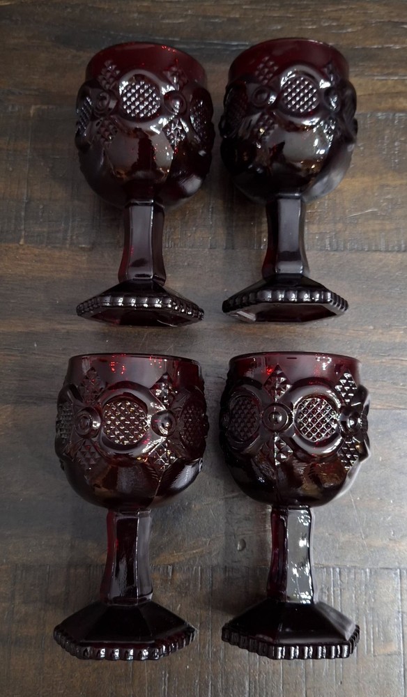 Vintage Ruby Red Cape Cod Cordial Glass (Avon) 4 Piece Set