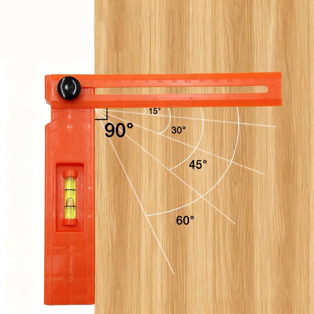 Woodworking Measuring Ruler with Bubble Level Rotatable