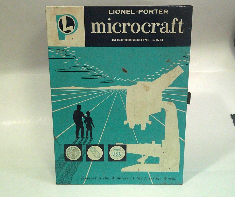 Vintage 1960 Lionel-Porter Panel Microcraft Student Microscope Lab Slides