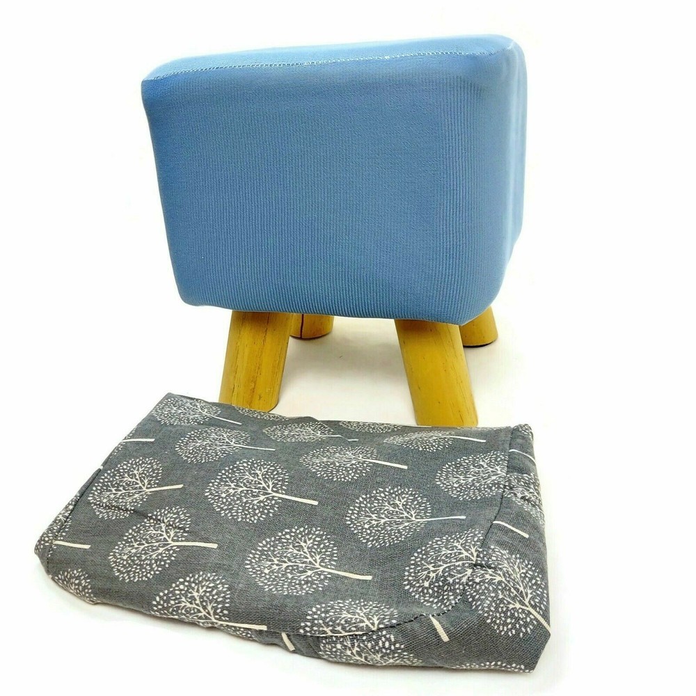 Footstool & Foldable Storage Bin Set Gray Square Stool Cushion Seat Gift