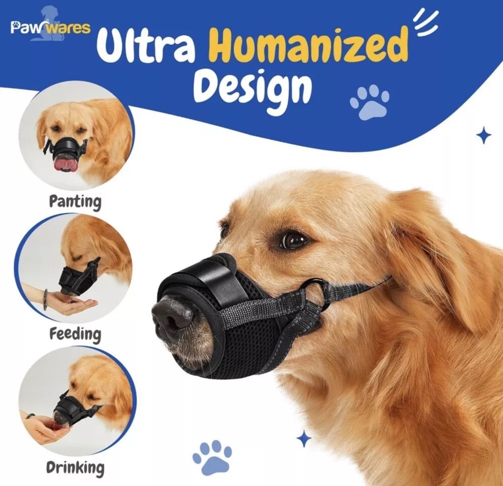 PawWares Dog Muzzle Soft Nylon Adjustable-Breathable-Drinkable | BLACK MEDIUM