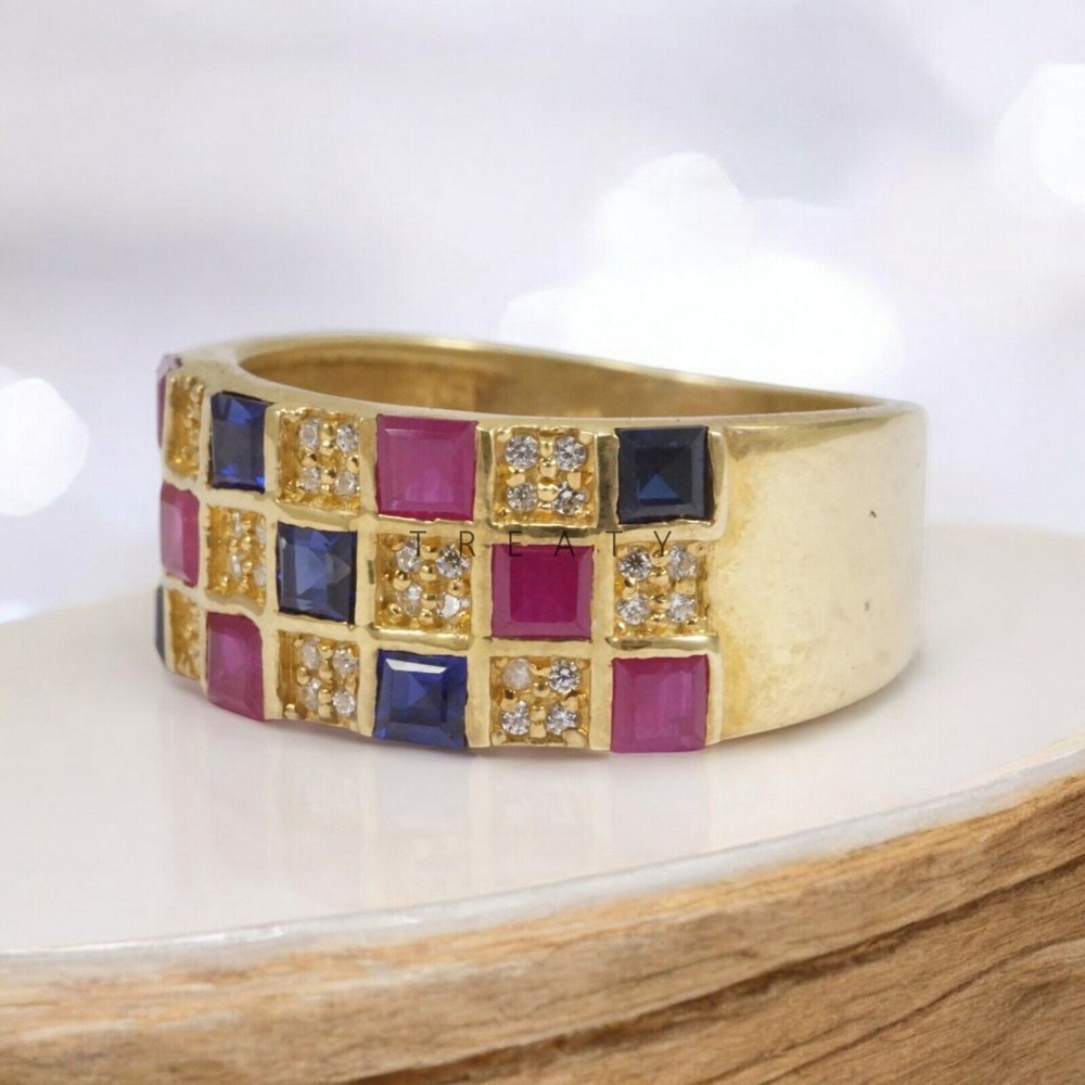 Ruby Square Cut With 14K Solid Gold Ring For Men's #A114